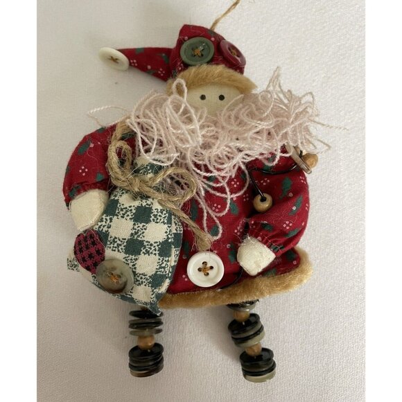 Vintage Primitive Country Santa Christmas Ornament Buttons Yarn Beard Twine - Picture 3 of 11